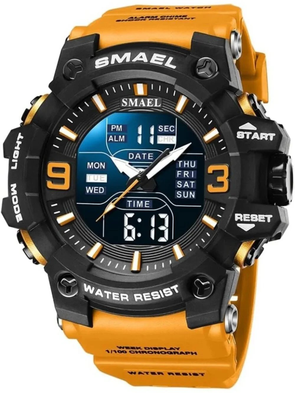 Men's Yellow And Black Analog Quartz S-Shock Waterproof Sports LED Digital Watch